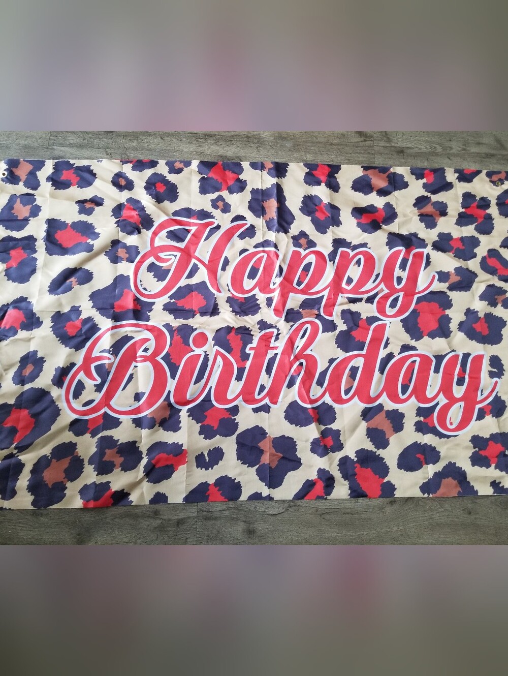 Happy Birthday Leopard Print Banner - Navy, Red & Cream